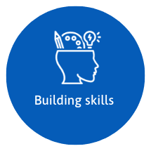 blue icon saying building skills
