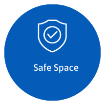 blue icon saying safe space