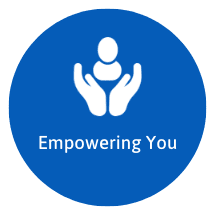 blue icon saying empowering you
