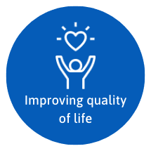 blue icon saying improving quality of life